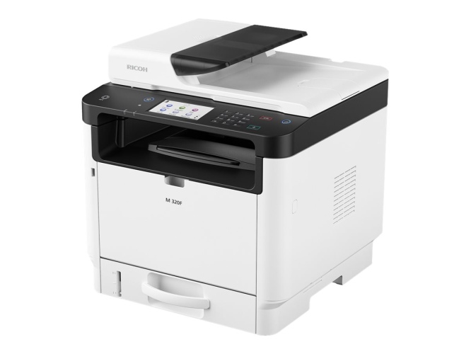 Лазерное МФУ для принтера Ricoh M 320F, черно-бельное, A4, 32 стр/мин, 1200x1200 точек на дюйм, 300 листов, факс, 33,6 Кбит/с, USB, локальная сеть, NFC