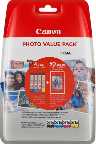 Canon CLI571XL (0332C005) Ink Cartridge Multipack, Black, Cyan, Magenta, Yellow