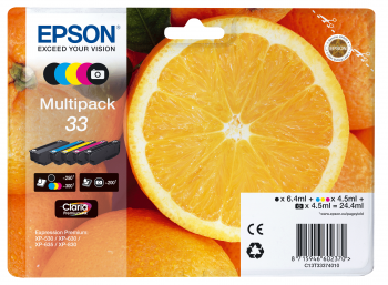 Epson kasečių rinkinys No.33 (C13T33374011), juoda, žydra, purpurinė, foto juoda, geltona kasetė