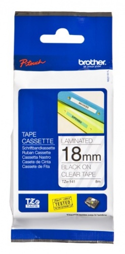 Brother TZe-141 (TZE141) Laminated Label Tape cassette P-touch, Black on Clear 18mm, 8m