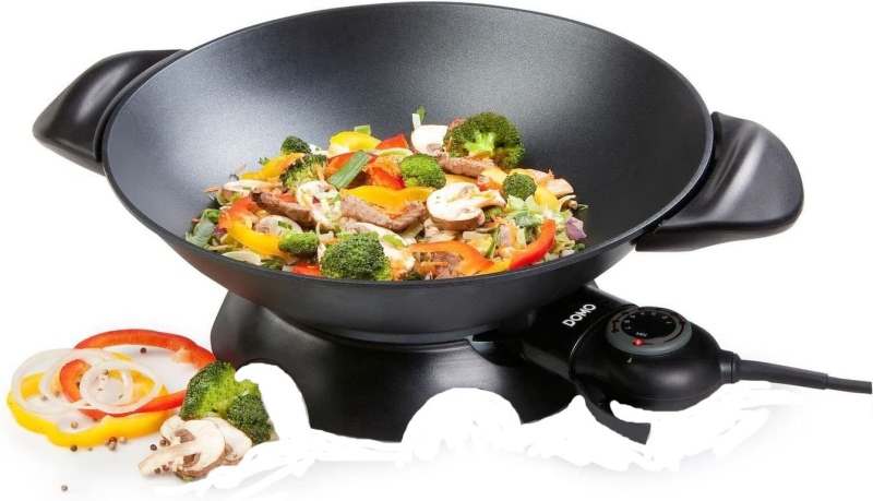 Ecost prekė po grąžinimo, Domo Do-8708W didelis juodas aliuminio elektrinis Wok 5 l
