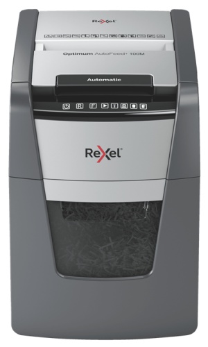 Rexel Optimum AutoFeed+ 100M Dokumentų naikiklis Micro-cut shredding 2x15mm P-5 34L 55dB, Grey/Black Rexel Optimum AutoFeed+ 100M Dokumentų naikiklis Micro-cut shredding 2x15mm P-5 34L 55dB, Grey/Black