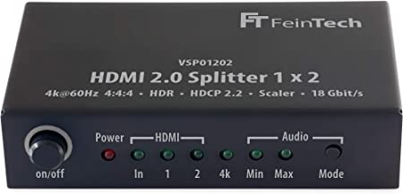 Ecost prekė po grąžinimo FINETECH VSP01202 HDMI 2.0 Splitter 1x2 with 4K HDR Down Scaler Audio-EDID