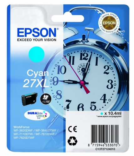 Epson Ink No.27XL Cyan (C13T27124012) 1,1k DURABrite Ultra 27XL