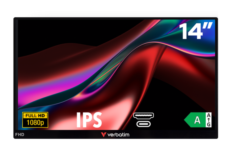 Verbatim 49590 Nešiojamas monitorius LIGHT 14'' IPS FHD 1920x1080 6ms 250cd/m2 60Hz, Juoda
