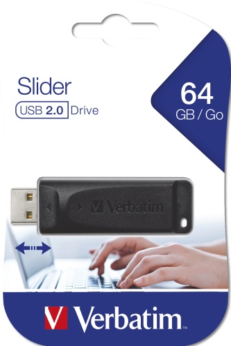 Verbatim 98698 Slider USB atmintinė 64GB, USB-A 2.0, Juoda